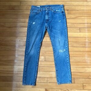 Levis Premium 510 Skinny Fit Distressed Blue Jeans Men W34 L32 Medium Wash Big E